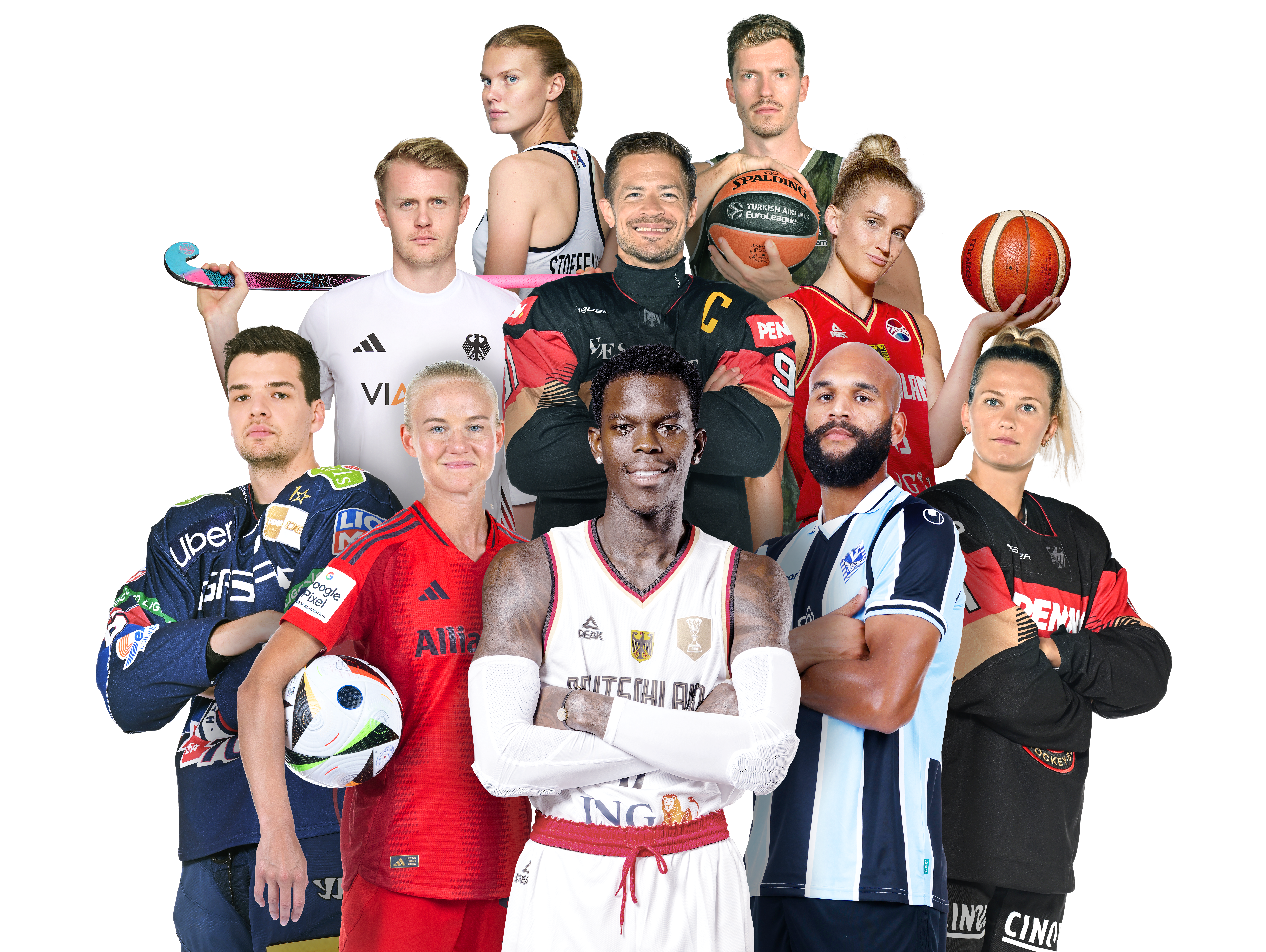 Motiv mit Spielern und Spielerinnen aus den verschiedenen Sportarten und Ligen bei MagentaSport.
